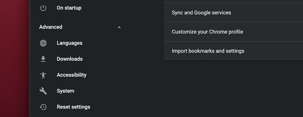 Bagian Pengaturan lanjutan di Chrome.