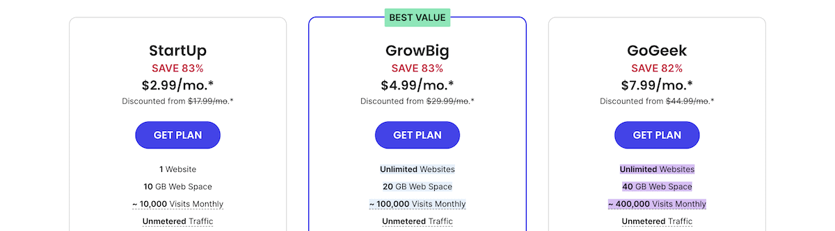 SiteGround’s pricing page.