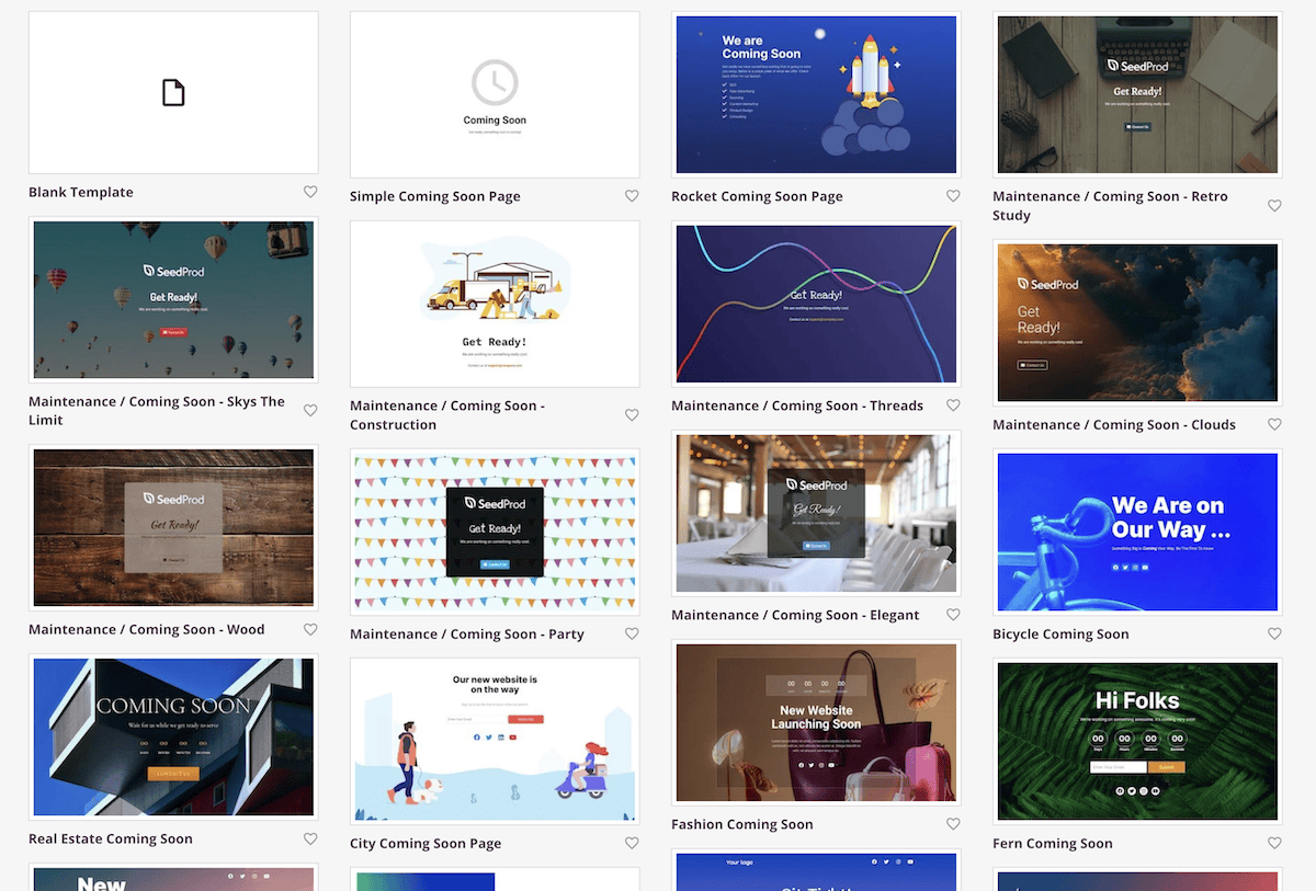 The Coming Soon page template library within SeedProd.