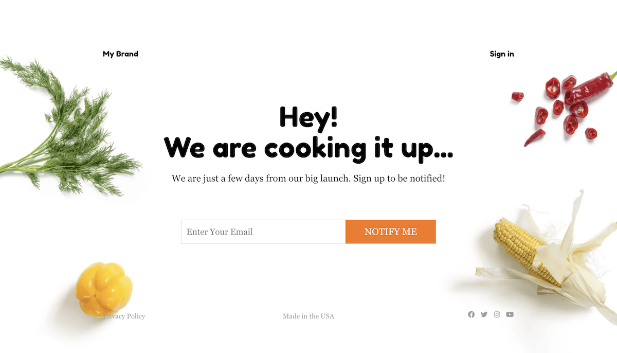 A coming soon page for a restaurant in SeedProd.