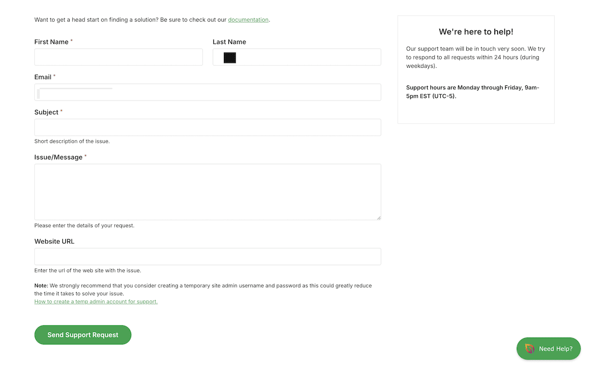 The SeedProd support ticketing form.