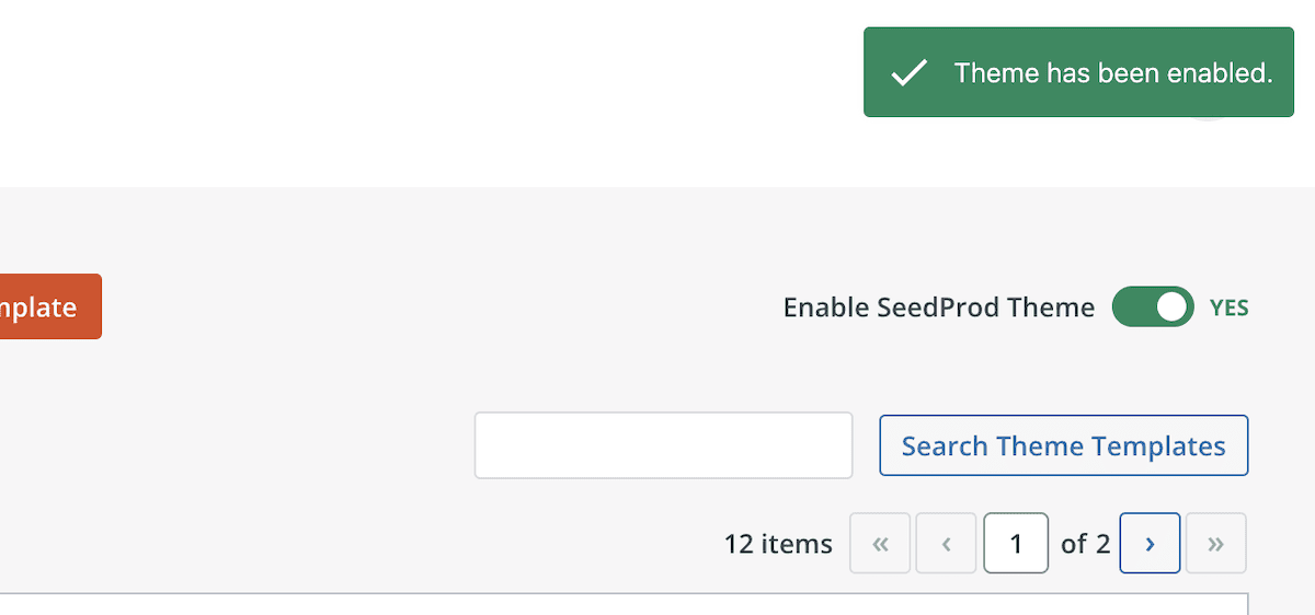 The Enable SeedProd Theme toggle switch, in the On position.